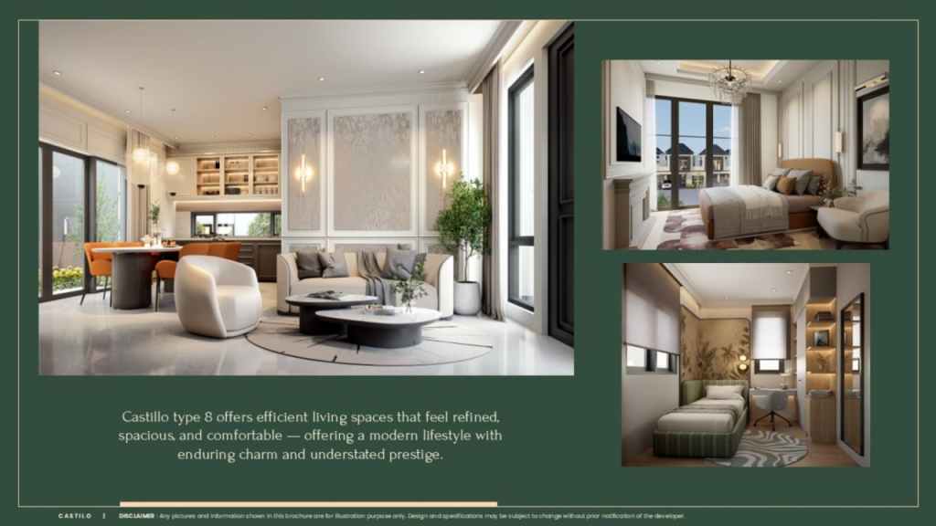 ilustrasi interior living room, master bedroom castilo bsd tipe lebar 8